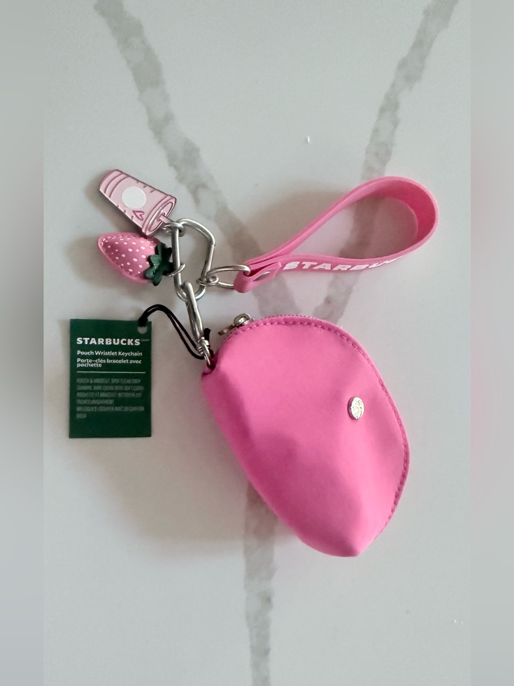 Starbucks Pink Kids Strawberry Wristlet Pouch Keychain